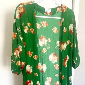 Green, cream floral long kimono - Socialite